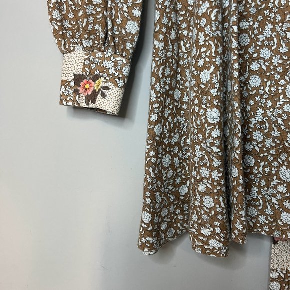 Vintage JODY T OF CALIFORNIA 70s Floral Prairie Folk Smocked Mini Dress - Picture 4 of 10